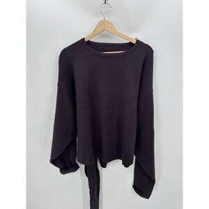 Zara Sweater Women Medium Plum Purple Tie Wrap Belted Chunky Thick Crewneck‎